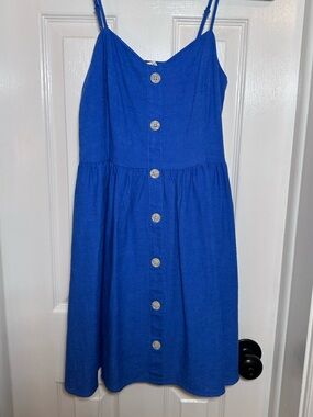 Copper Key Cotton Linen Blue Summer Dress SZ XS